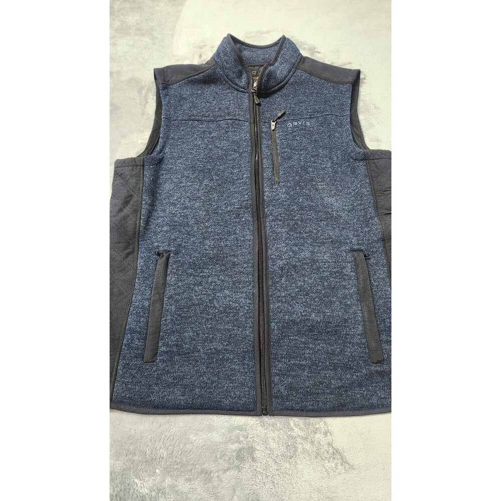 Orvis Mens Large Navy Blue Full Zip Nylon Blend Vest Hiking Fishing Outdoors